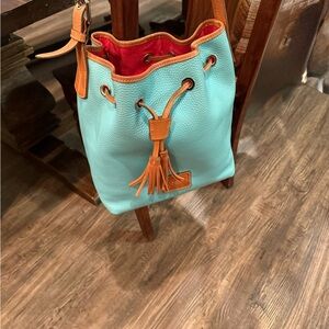 Turquoise and Tan Leather Bucket Bag